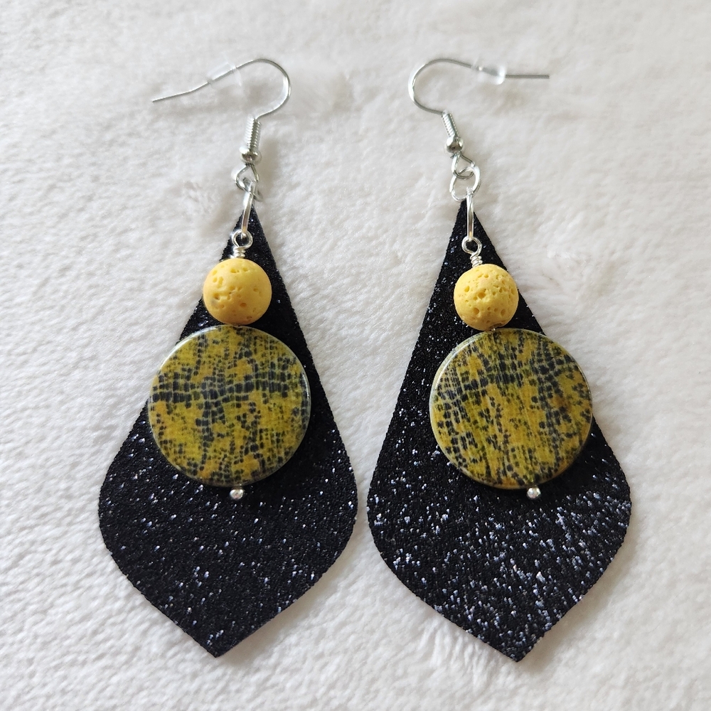 Black and Yellow Dangle Earrings